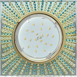 Ecola GX53 H4 5353 Glass Квадрат с прозр.и бирюз. стразами (оправа золото)/фон зерк../центр.часть золото 40x123x123 (к+) FM53SGECB - фото 3137