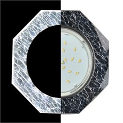 Ecola GX53 H4 LD5312 Glass Стекло 8-угольник с прямыми гранями с подсветкой  хром - колотый лед на черном 38x128 (к+) SE538AECH - фото 3326