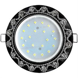 Ecola GX53 H4 LD5360 Glass Круг с  прозр. стразами Корона с подсветкой (оправа хром)/фон черн../центр.часть хром 52x120 (к+) SB53RNECB - фото 3348