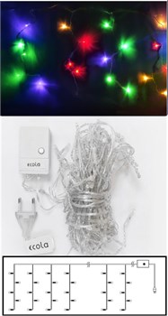 Ecola LED гирлянда 220V  IP20 Бахрома 3x0.5м  80Led RGBW, 8 режимов, прозр.провод с вилкой N2RM03ELC - фото 4181