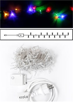 Ecola LED гирлянда 220V IP44 Нить  6м 100Led RGBW, 8 режимов, прозр.провод с вилкой N4YM06ELC - фото 4205