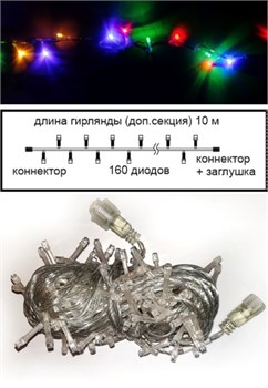 Ecola LED гирлянда 220V IP44 Нить наращиваемая (доп секция) 10м 160Led RGBW, прозр.провод с коннекторами N6YM10ELC - фото 4215