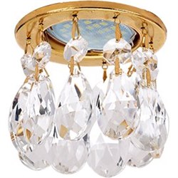 Ecola MR16 CR1006 GU5.3 Glass Стекло Круг с каплевидными хруст. на прямом подвесе Прозрачный / Золото 84x100 FE16RVECB - фото 4425