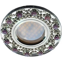 Ecola MR16 DL1660 GU5.3 Glass Стекло Круг с  прозр.и аметист. стразами Корона (оправа хром)/фон зерк./центр.часть хром 28x93 FP16RNECB - фото 4564