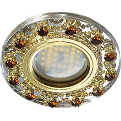 Ecola MR16 DL1660 GU5.3 Glass Стекло Круг с  прозр.и янтарн. стразами Корона (оправа золото)/фон зерк./центр.часть золото 28x93 FA16RNECB - фото 4565