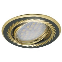 Ecola MR16 KL6A GU5.3 Светильник встр. литой поворотный искр.гравир. Листья по кругу Черный Хром/Золото 23x86 FB1616EFY - фото 4640