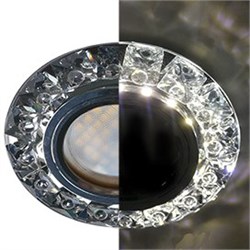 Ecola MR16 LD1661 GU5.3 Glass Стекло Круг с крупными прозр. стразами Конус с подсветкой/фон черн./центр.часть хром 38x95 SQ16RGEFB - фото 4669