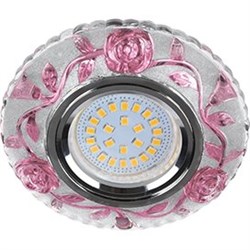 Ecola MR16 LD7071 GU5.3 Светильник встр. искристый с подсветкой "Розы" Прозрачный и Розовый / Хром 25x95 FP16CREFB - фото 4690