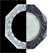 Ecola GX53 H4 LD5312 Glass Стекло 8-угольник с прямыми гранями с подсветкой  хром - колотый лед на черном 38x128 (к+) SE538AECH