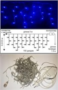 Ecola LED гирлянда 220V  IP44 Бахрома наращиваемая (базовая секция) 3x(0.2-0.5)м 150Led Синий Blue, 8 режимов, прозр.провод с вилкой N5YB03ELC