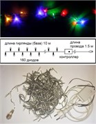 Ecola LED гирлянда 220V IP44 Нить наращиваемая (базовая секция) 10м 160Led RGBW, 8 режимов, прозр.провод с вилкой N5YM10ELC