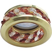 Ecola MR16 DL1656 GU5.3 встр. круглый с хруст.(2 ряда) и ободком - Прозрачный и Янтарь/ Золото 54x85 (кd74) FA1656EFF