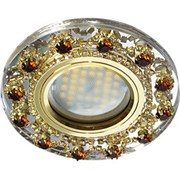 Ecola MR16 DL1660 GU5.3 Glass Стекло Круг с  прозр.и янтарн. стразами Корона (оправа золото)/фон зерк./центр.часть золото 28x93 FA16RNECB